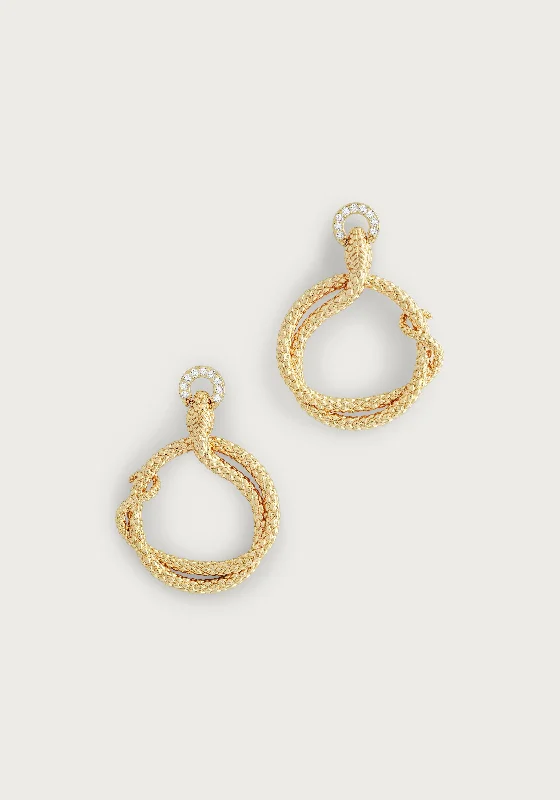 ladies earrings clip on style -Serpent Holding Ring Hoop Earrings