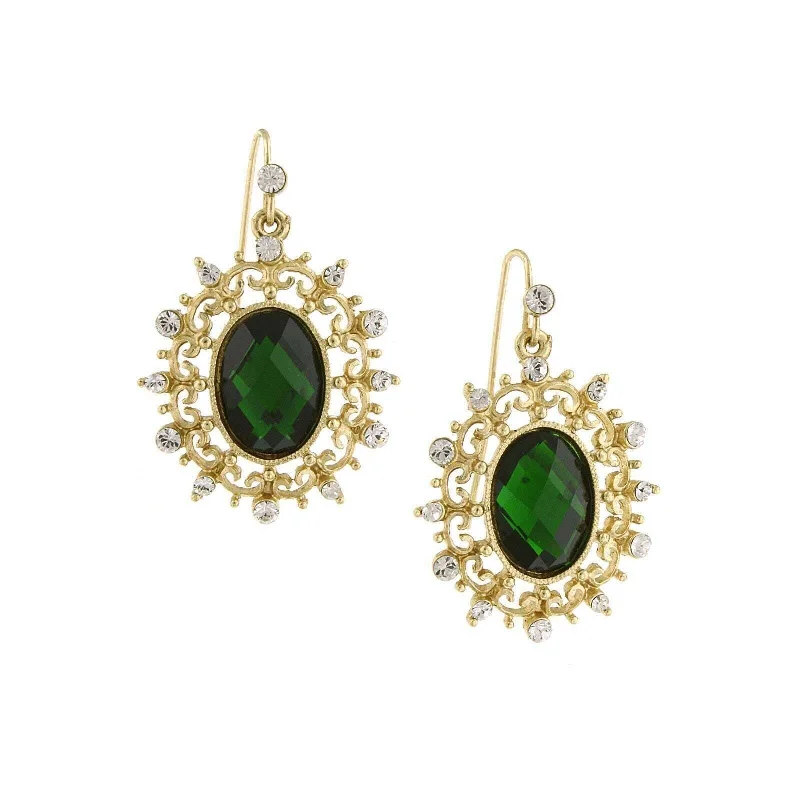 ladies earrings dainty charm -2028 Jewelry Green Stone And Crystal Oval Drop Earrings