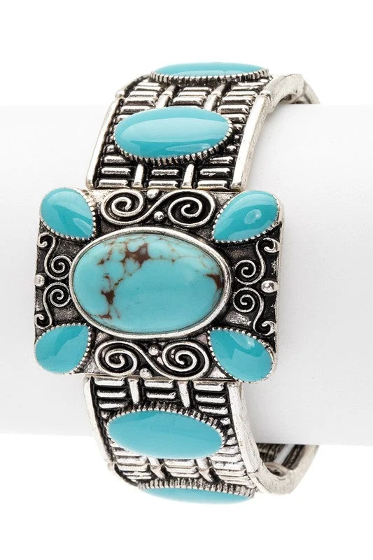 bracelets for everyday wear -Oversize Square Western Stretch Bracelet