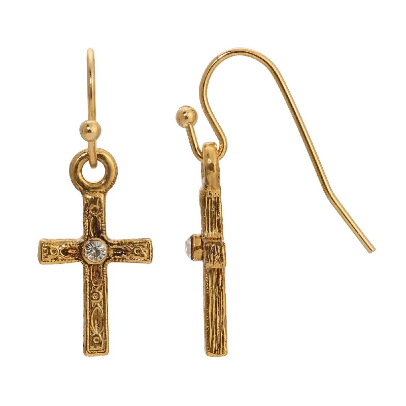 ladies earrings with red ruby -1928 Jewelry Golden Elegance Cross & Clear Crystal Drop Earrings