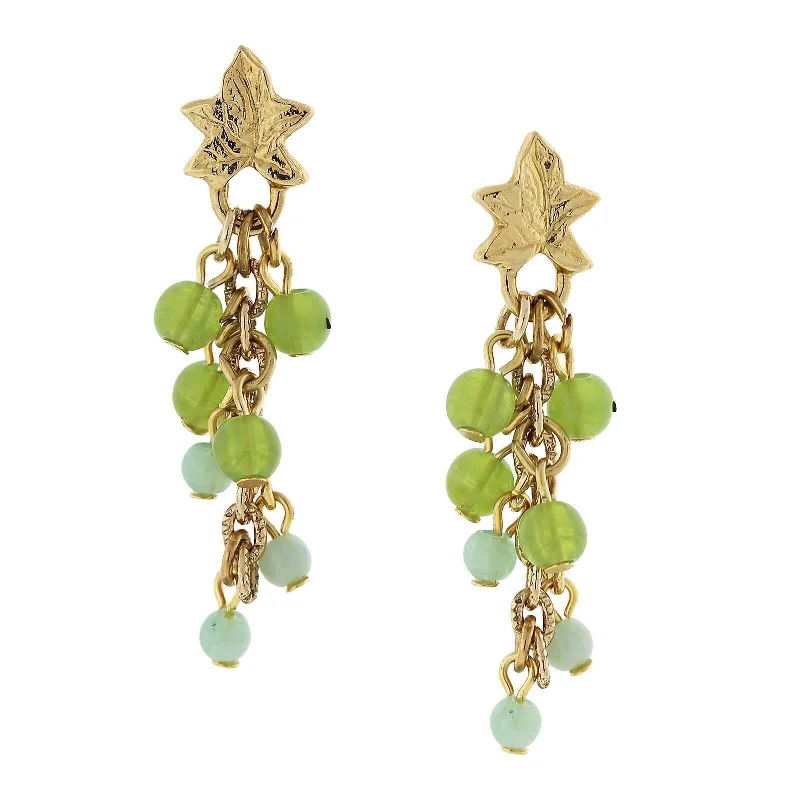 ladies earrings art deco style -1928 Jewelry Winery Green Beaded Grape Leaf Drop Earrings