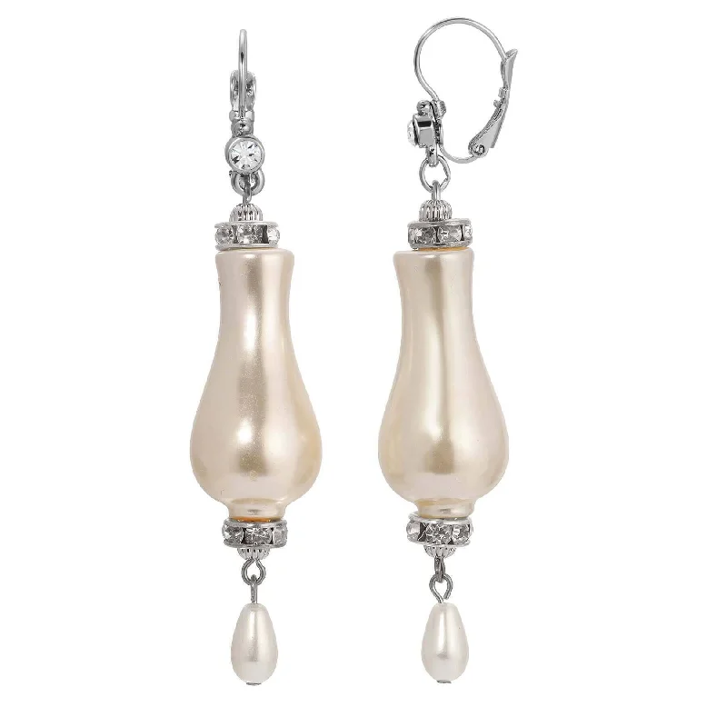 ladies earrings for office style -1928 Jewelry Irregular Shape Faux Pearl & Crystal Dangle Earrings