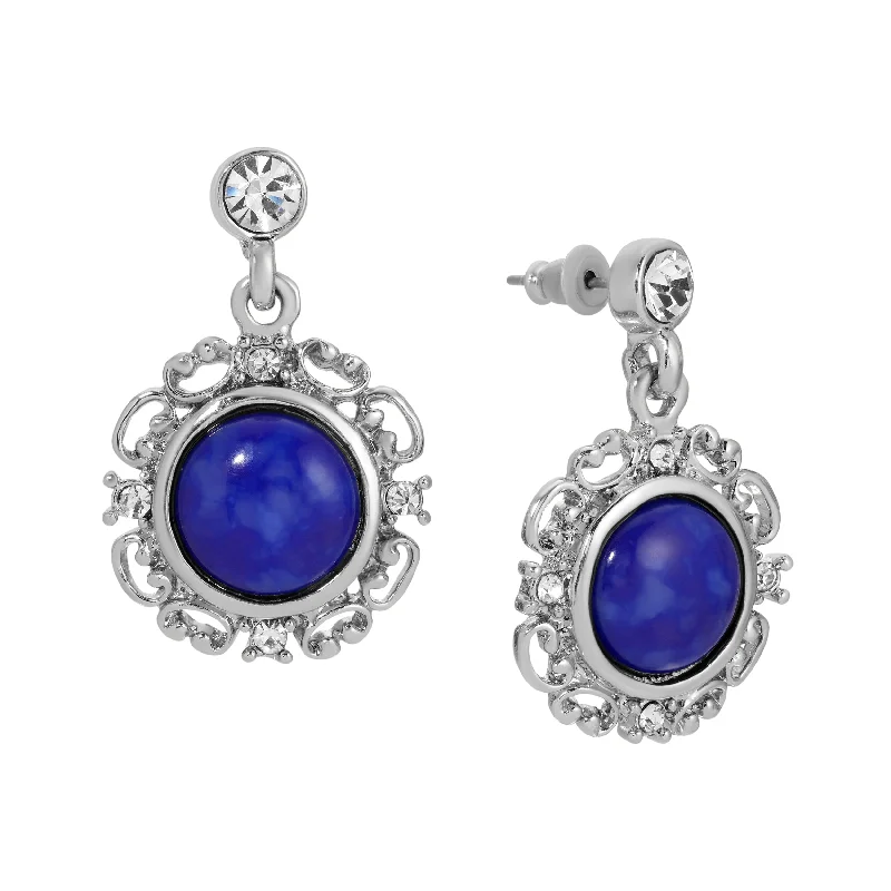 ladies earrings timeless beauty -1928 Jewelry Blue Lapis Matrix Embrace Post Drop Earrings