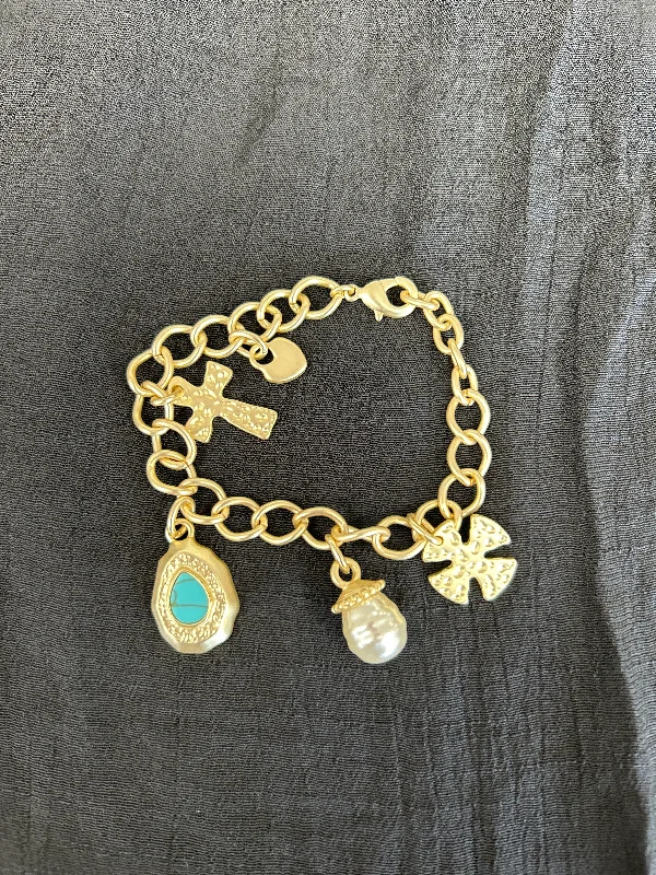 bracelets with blue topaz -Cross Charm Bracelet 17