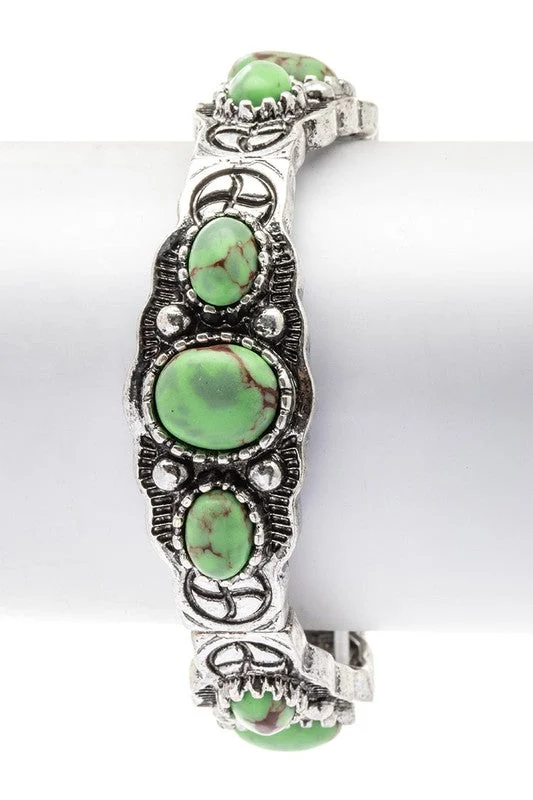 bracelets with diamond sparkle -Genuine Stone Stretch Western Bracelet