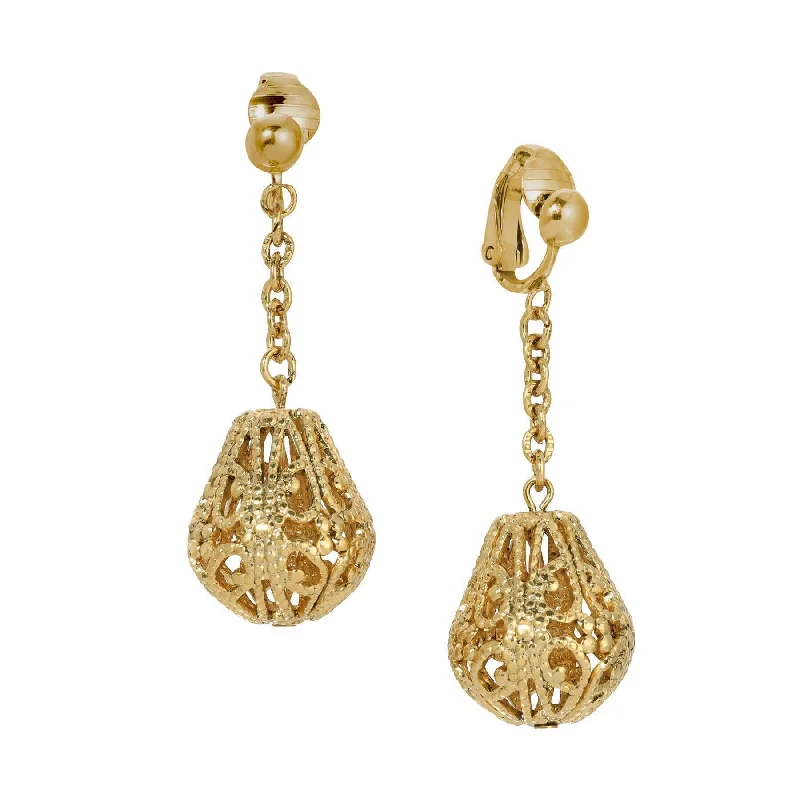 ladies earrings handmade unique -1928 Jewelry Filigree Bell Shaped Link Chain Clip Earrings