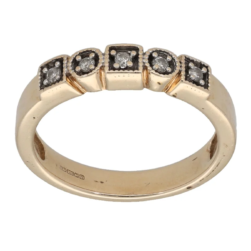 ladies engagement rings high quality craft -9ct Gold 0.05ct Diamond Half Eternity Ring Size M