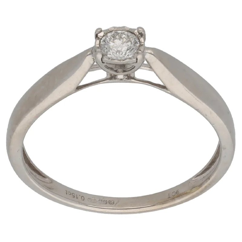 ladies engagement rings vintage charm -9ct White Gold 0.15ct Diamond Solitaire Ring Size O