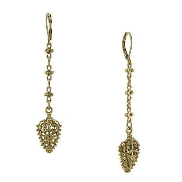 ladies earrings floral motif -1928 Jewelry Gold Art Nouveau Inspired Filigree Linear Earrings