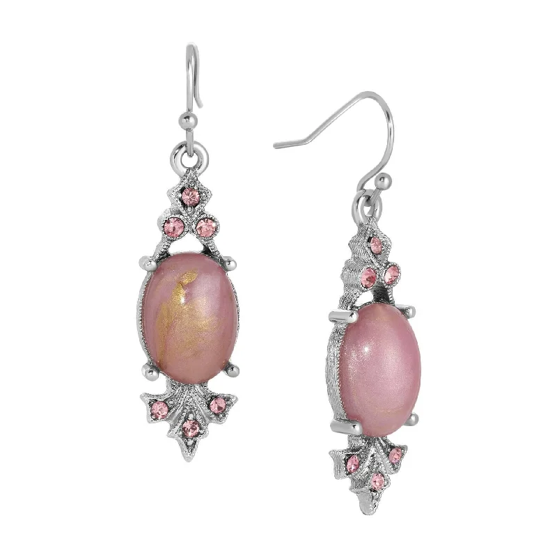 ladies earrings with rose quartz -1928 Jewelry Roseate Paradise Oval Pink Stone Light Rose Crystal Drop Earrings