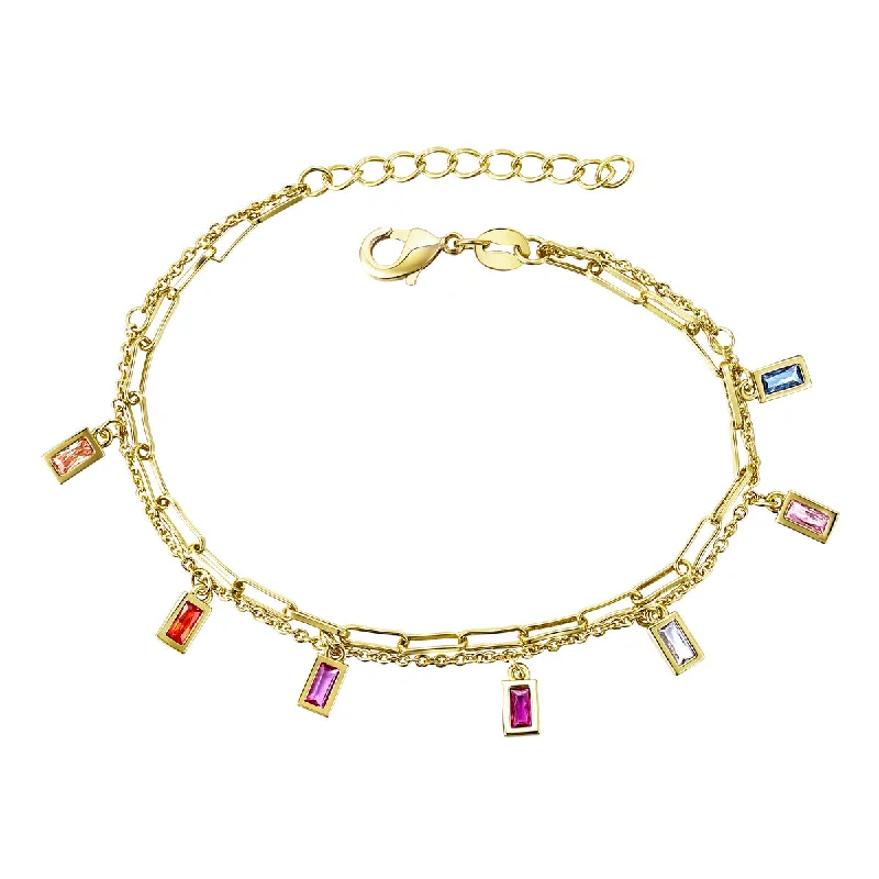 bracelets with purple amethyst -Rg Children's 14k Gold Plated with Rainbow Multi-Gem Cubic Zirconia Adjustable Birthstone Charm Bracelet