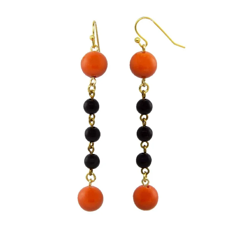 ladies earrings with gemstone accents -1928 Jewelry Black And Orange Beaded Linear Drop Wire Earrings