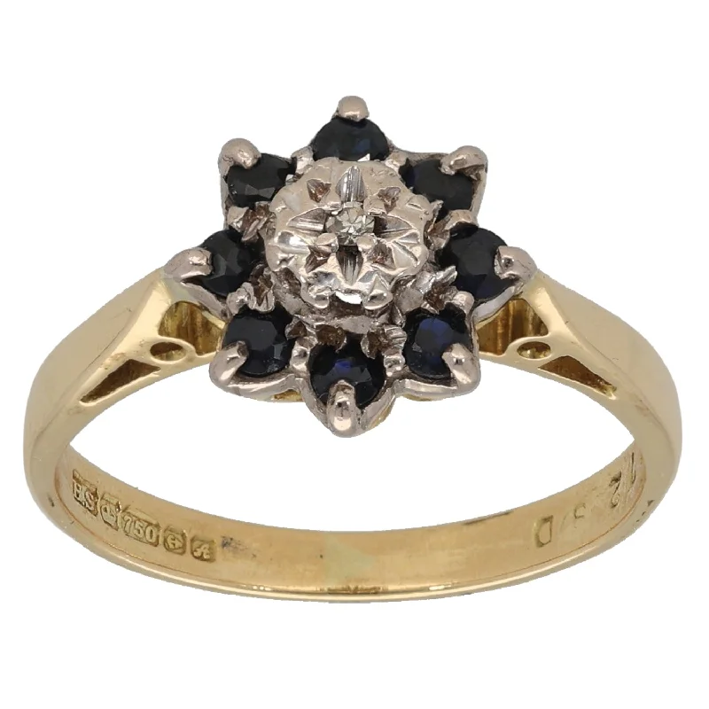 ladies engagement rings two tone finish -18ct Gold 0.01ct Diamond & Sapphire Cluster Ring Size K