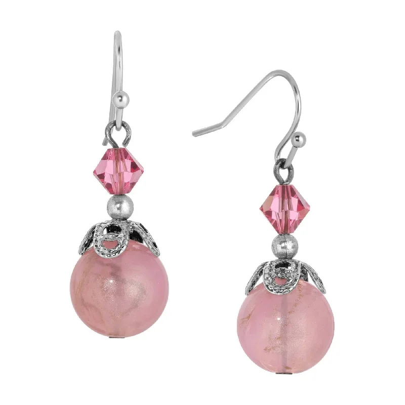 ladies earrings for bridal look -1928 Jewelry Roseate Paradise Light Rose Pink Crystal Oval Pink Bead Dangling Earrings