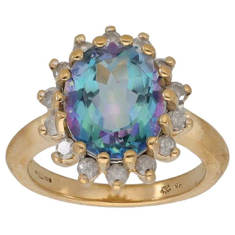 ladies engagement rings trillion cut gem -9ct Gold Coated Topaz & 0.42ct Diamond Cluster Ring Size N