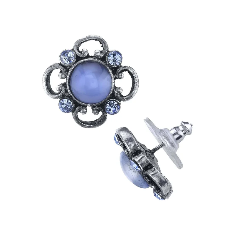 ladies earrings white gold shine -1928 Jewelry Light Blue Moonstone And Light Sapphire Austrian Crystals Post Button Earrings