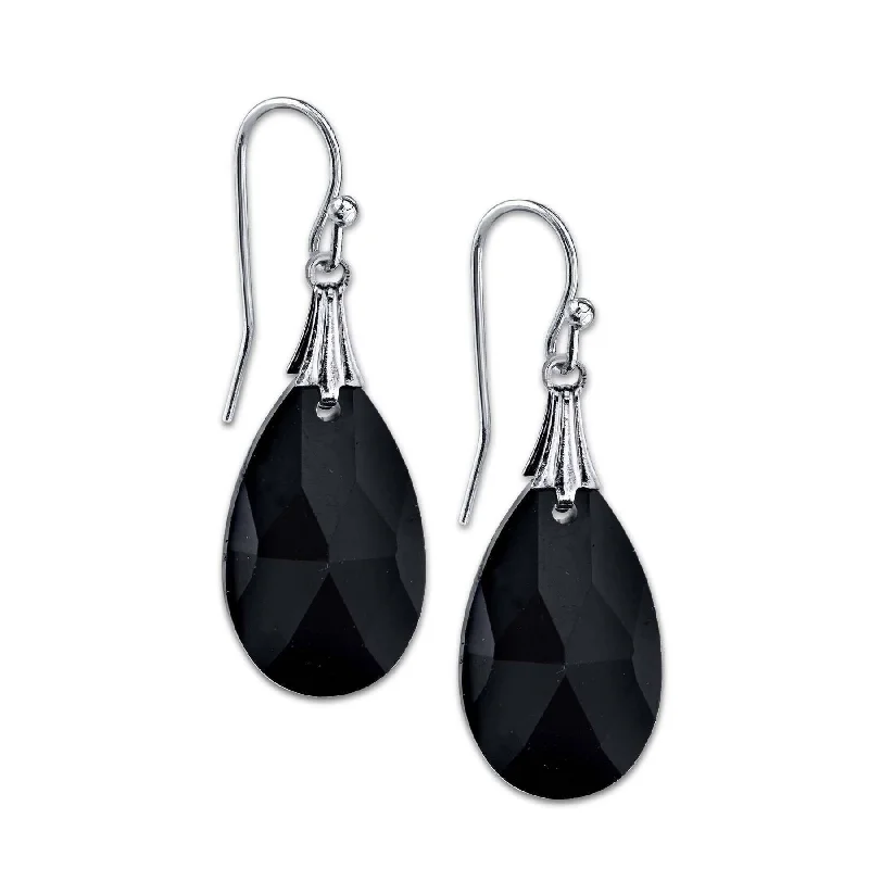 ladies earrings floral motif -2028 Jewelry Black Faceted Teardrop Crystal Earrings