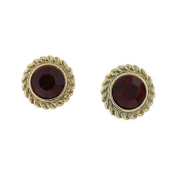 ladies earrings elegant gold tone -2028 Jewelry Siam Red Round Button Earrings