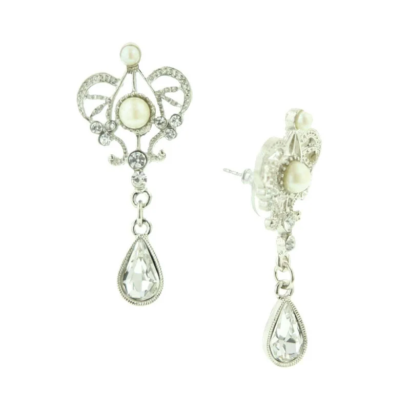 ladies earrings affordable luxury -1928 Bridal Crystal And  Faux Pearl Drop Earrings