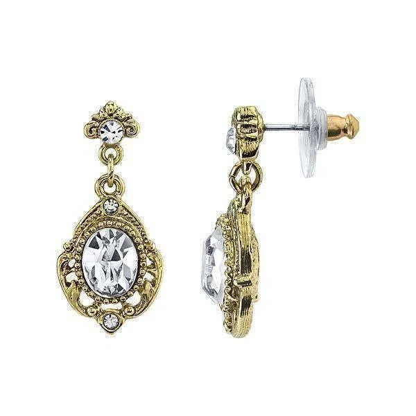 ladies earrings stylish cheap -1928 Jewelry Golden Glitz Oval Crystal Drop Earrings