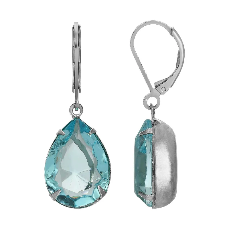 ladies earrings with rainbow gems -1928 Jewelry Atlantis Aqua Blue Pear Shaped Glass Crystal Drop Earrings