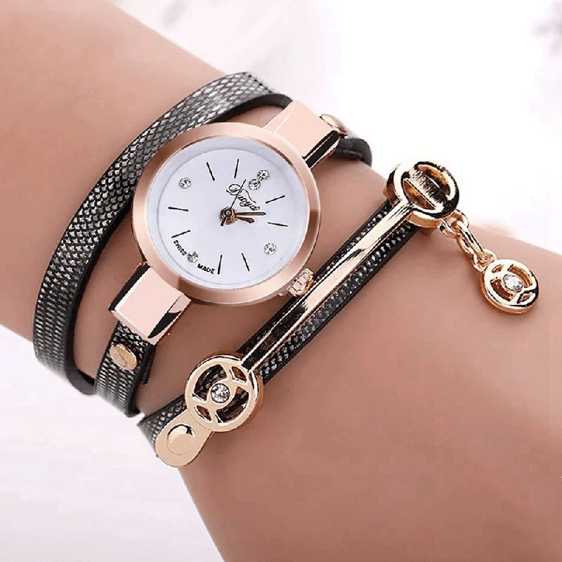 bracelets with crystal beads -DUOYA XR1297 Fashion Casual Ladies Diamand PU Leather Strap Women Bracelet Watch Quartz Watch