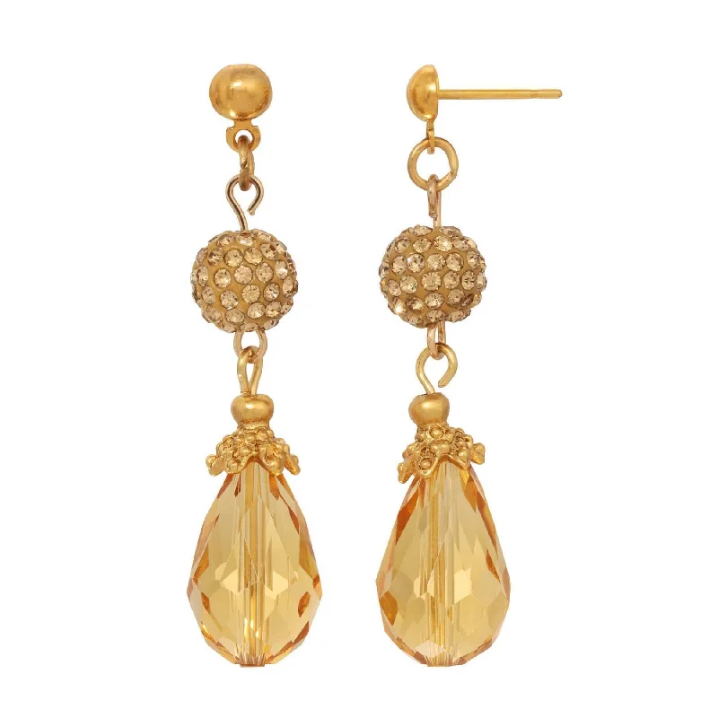 ladies earrings with black onyx -1928 Jewelry Light Topaz Fireball Crystal & Pear Shaped Topaz Crystal Dangling Earrings