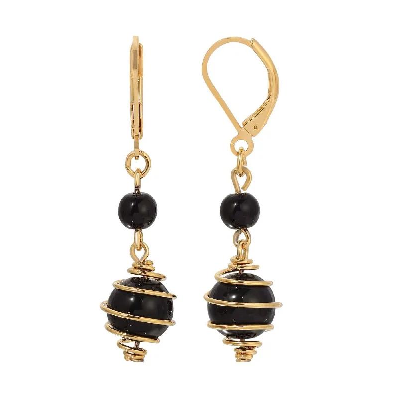 ladies earrings chic modern -1928 Jewelry Wrapped Caged Jet Black Bead Dangling Earrings