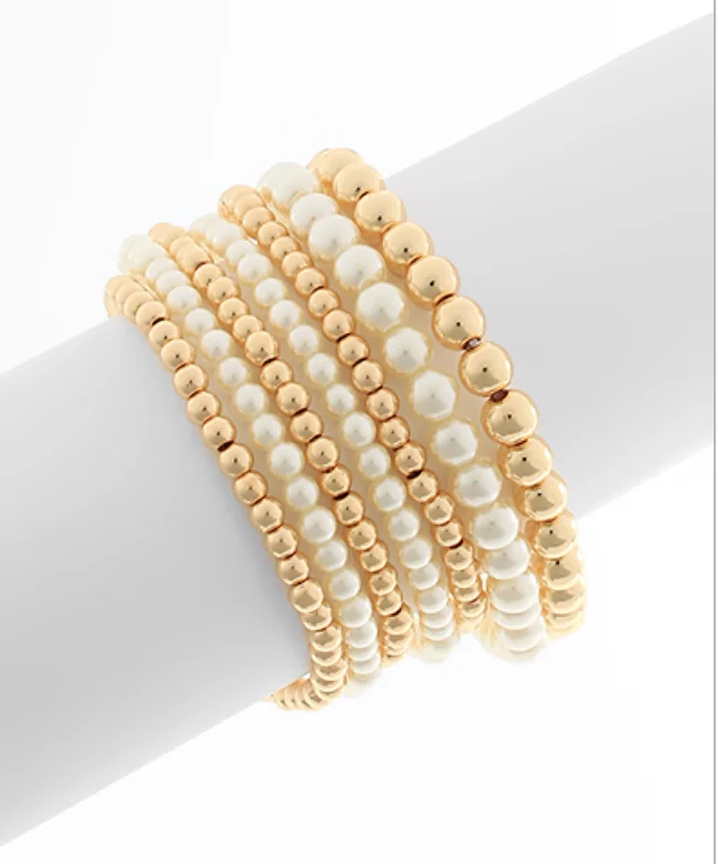 bracelets with floral charm -Alyssa Pearl Gold Bracelets Set