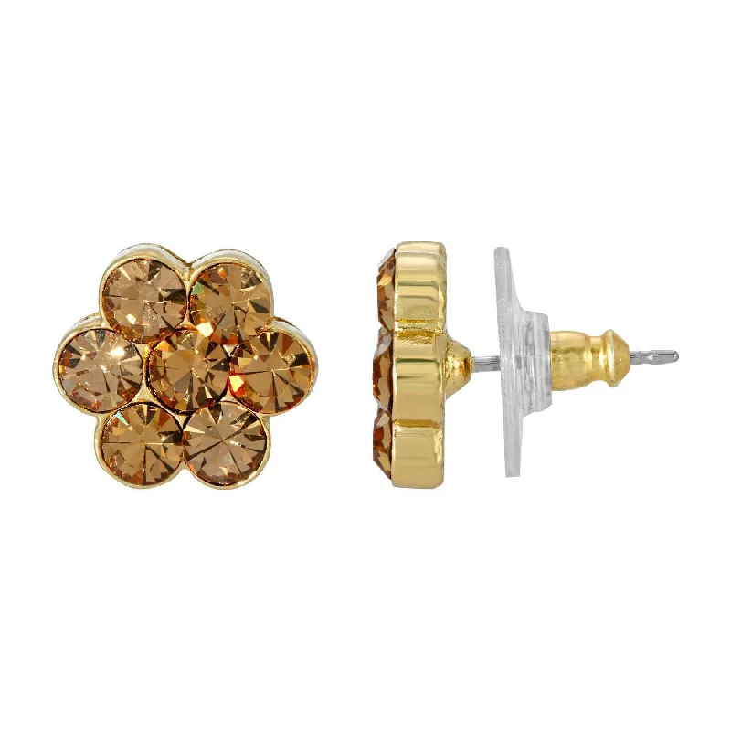 ladies earrings trendy minimalist -1928 Jewelry Light Topaz Brown Crystal Flower Button Earrings