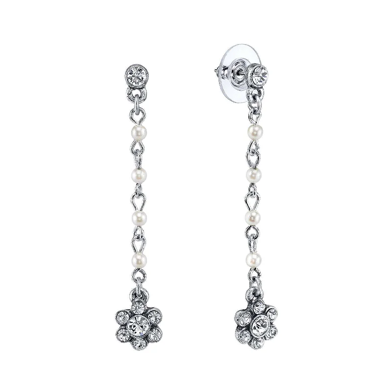 ladies earrings for bold fashion -1928 Jewelry Faux Pearl Crystal Flower Linear Post Earrings