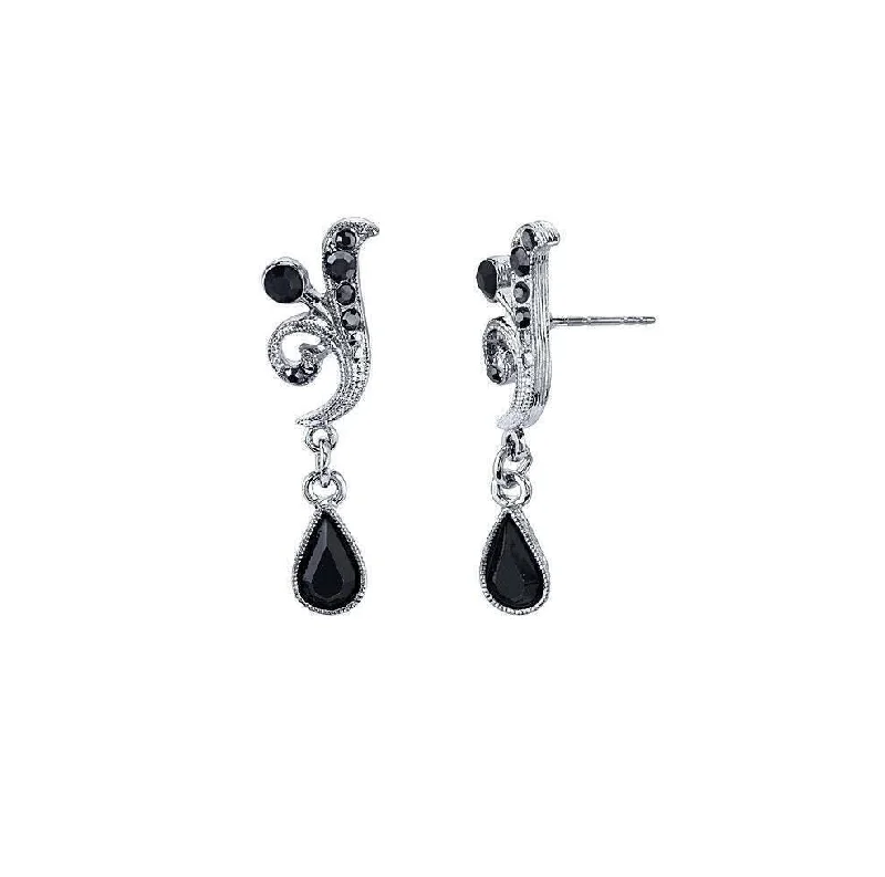 ladies earrings for beach vibe -Antiquities Couture Black And Hematite Color Crystal Vine Drop Earrings