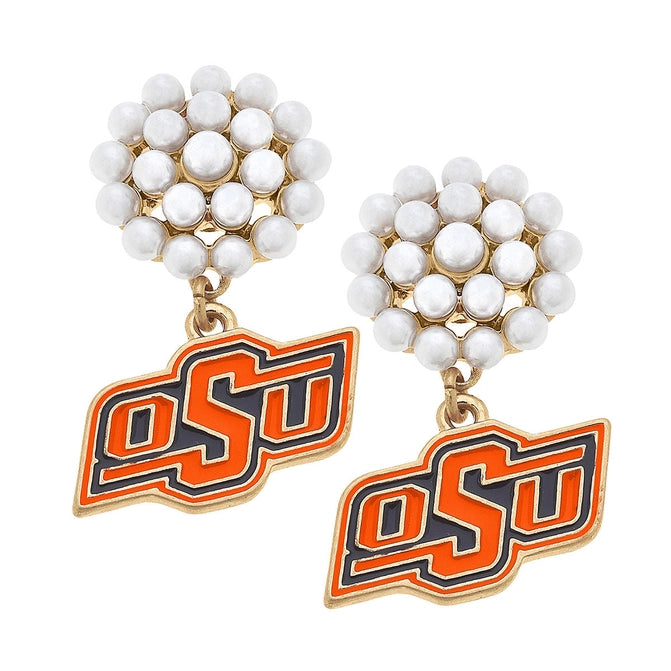 ladies earrings for office style -OSU Logo Pearl Cluster Enamel Earring