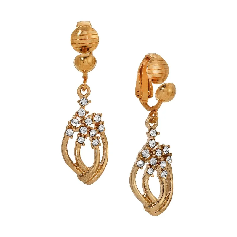 ladies earrings elegant gold tone -1928 Jewelry Deco Crystal Brilliance Clip On Earrings