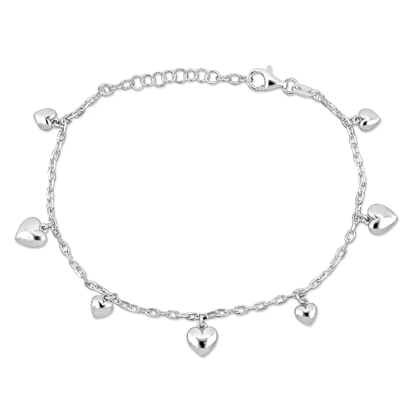 bracelets with white pearls -Mimi & Max Children's 7 Heart Charm Bracelet on Diamond Cut Cable Chain in Sterling Silver - 6.5+1 in.