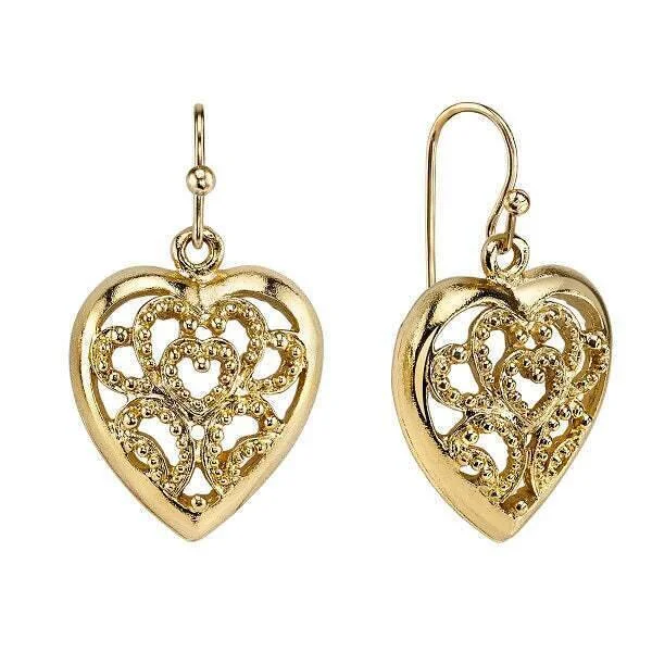 ladies earrings layered look -1928 Jewelry Filigree Heart Drop Earrings