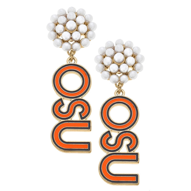 ladies earrings with moonstone -OSU Outline Enamel Drop Earring