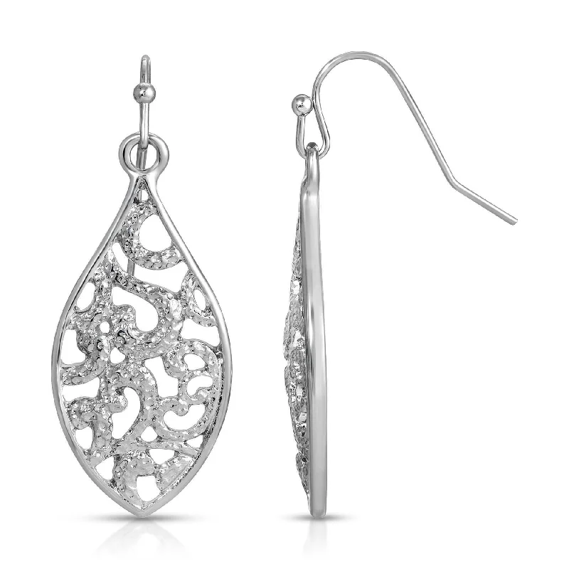 ladies earrings with arrow detail -1928 Jewelry Silver Leaf Shape Filigree Drop Earrings