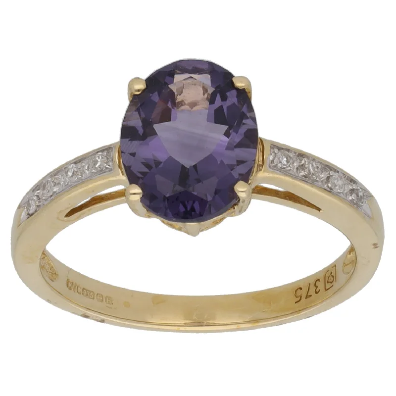 ladies engagement rings personalized touch -9ct Gold Iolite & 0.04ct Diamond Single Stone Ring with Accent Stones Size K