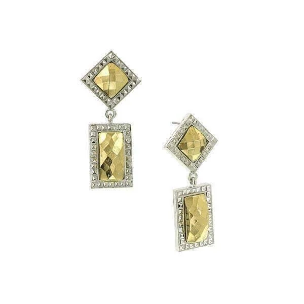 ladies earrings luxury brand name -1928 Jewelry Fusion Lux Double Drop Square Earrings