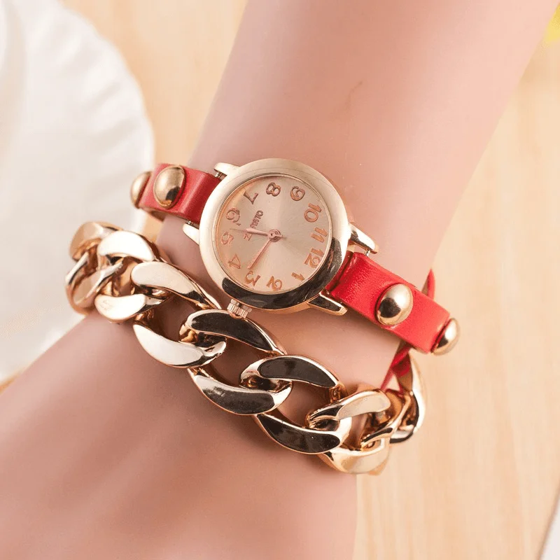 bracelets for holiday gift -Fashion Women Winding Bracelet Watch Leather Band Ladies Dress Quartz Watch