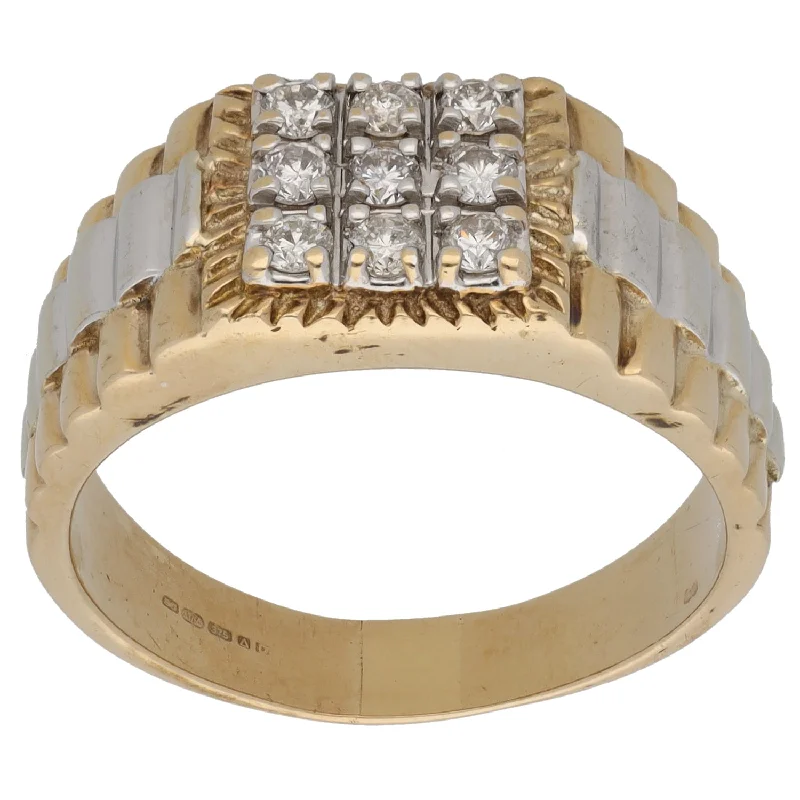 ladies engagement rings eternity style -9ct Bi-Colour Gold 0.36ct Diamond Patterned Signet Ring Size W