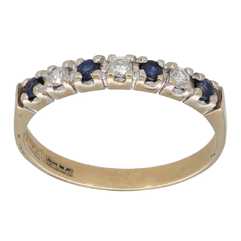 ladies engagement rings rose gold halo -9ct Gold Sapphire & 0.09ct Diamond Half Eternity Ring Size N