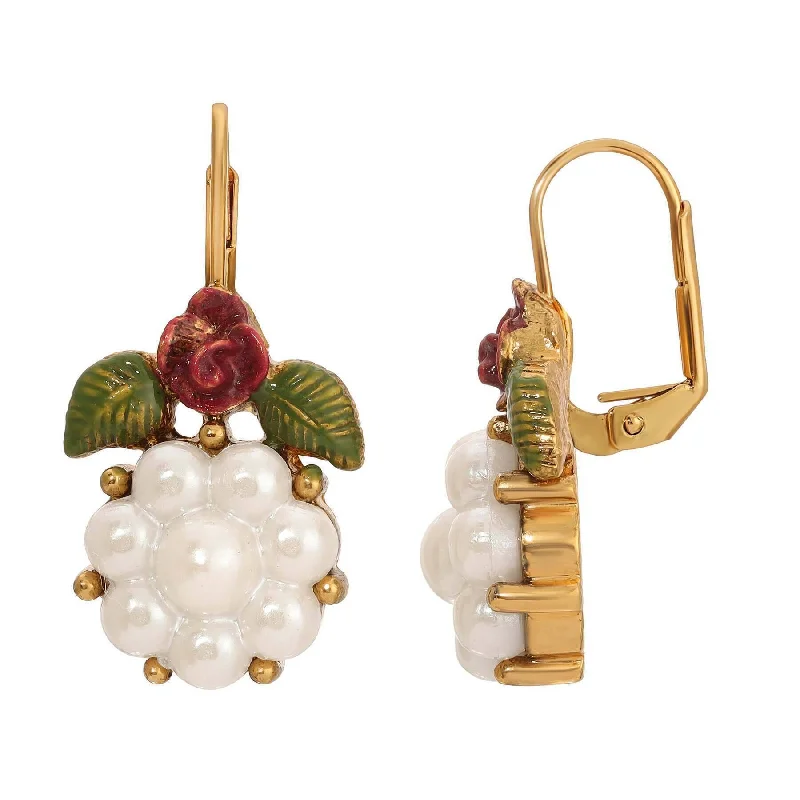 ladies earrings with rainbow gems -1928 Jewelry Faux Pearl Flower & Rose Drop Earrings