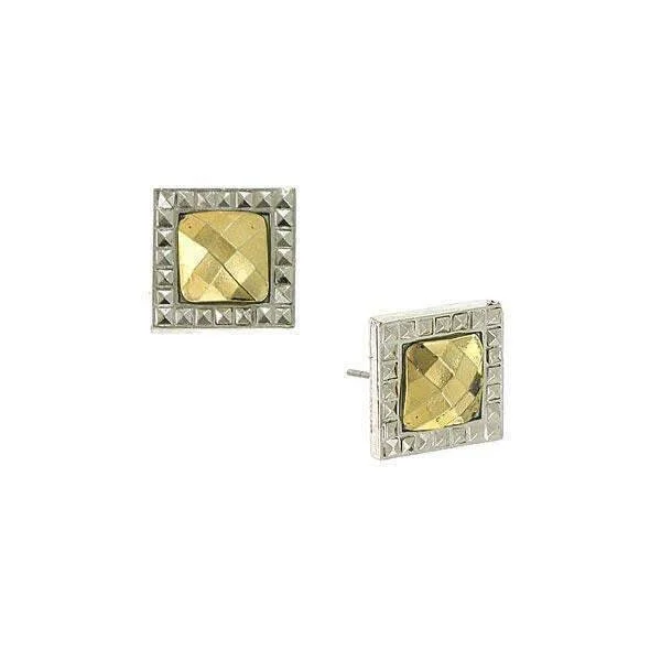 ladies earrings with peridot green -1928 Jewelry Fusion Lux Square Stud Earrings