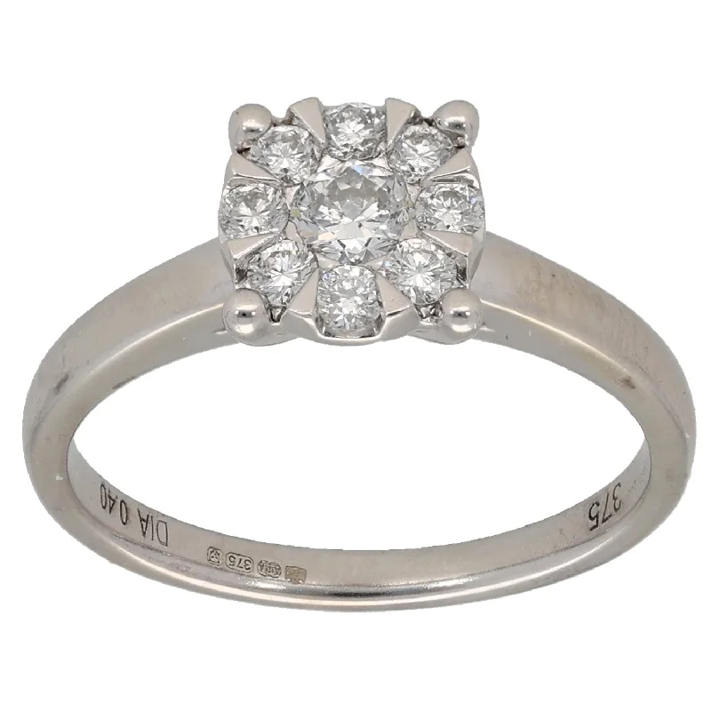 ladies engagement rings timeless elegance -9ct White Gold 0.40ct Diamond Cluster Ring Size L