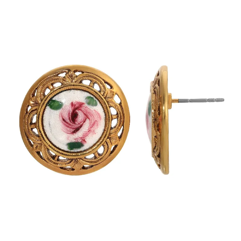 ladies earrings for mother gift -1928 Jewelry Artisan Pink Rosebud Round Stud Earrings