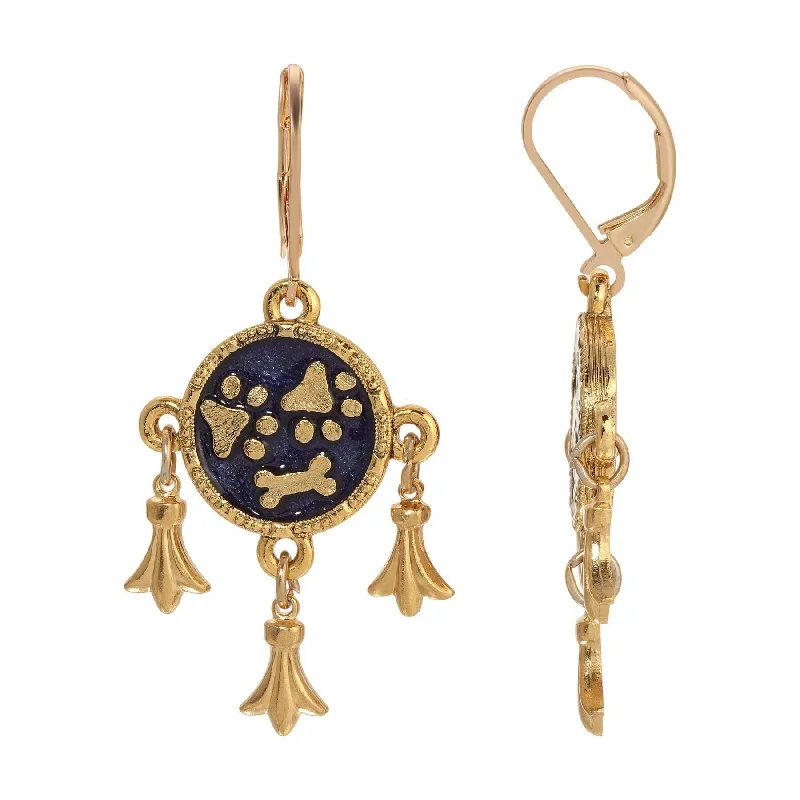 ladies earrings budget friendly -1928 Jewelry Sapphire Blue Enamel Paws And Bone Dangling Charms Earrings