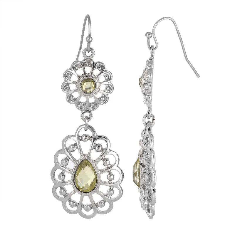 ladies earrings timeless beauty -2028 Jewelry Filigree Clear And Light Yellow Crystal Drop Earrings