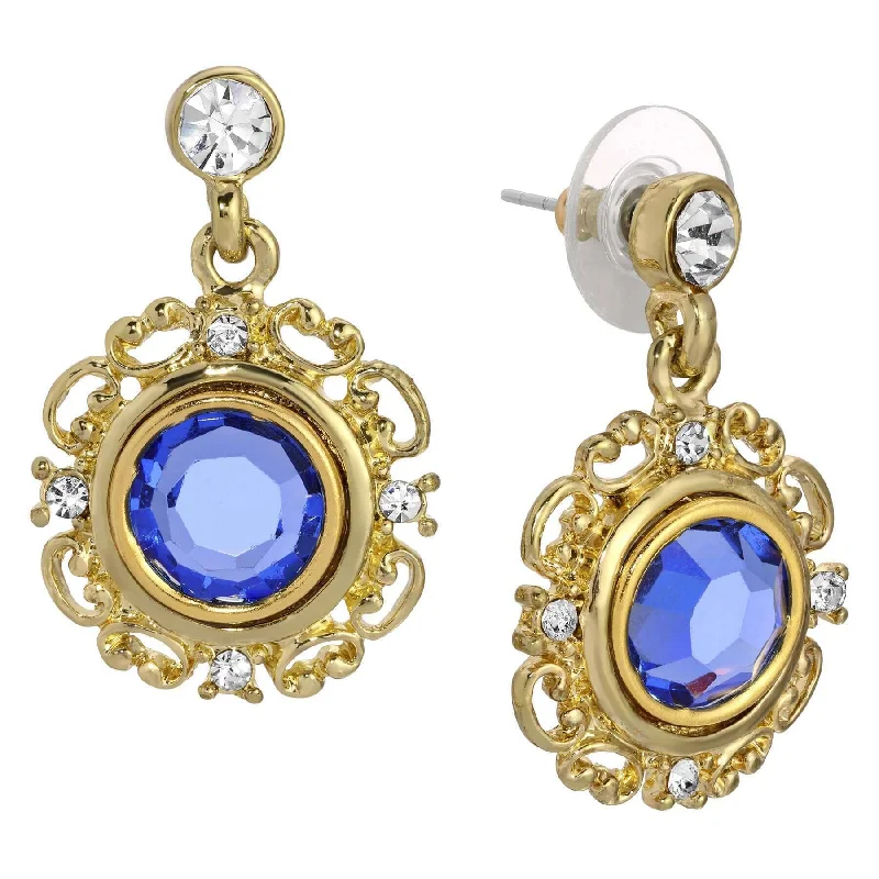 ladies earrings for casual days -1928 Jewelry Crystal Sapphire Embrace Post Drop Earrings